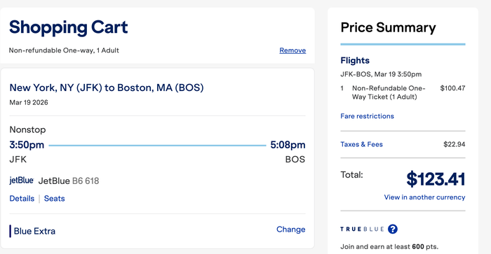 JFK BOS JetBlue JFK BOS JetBlue