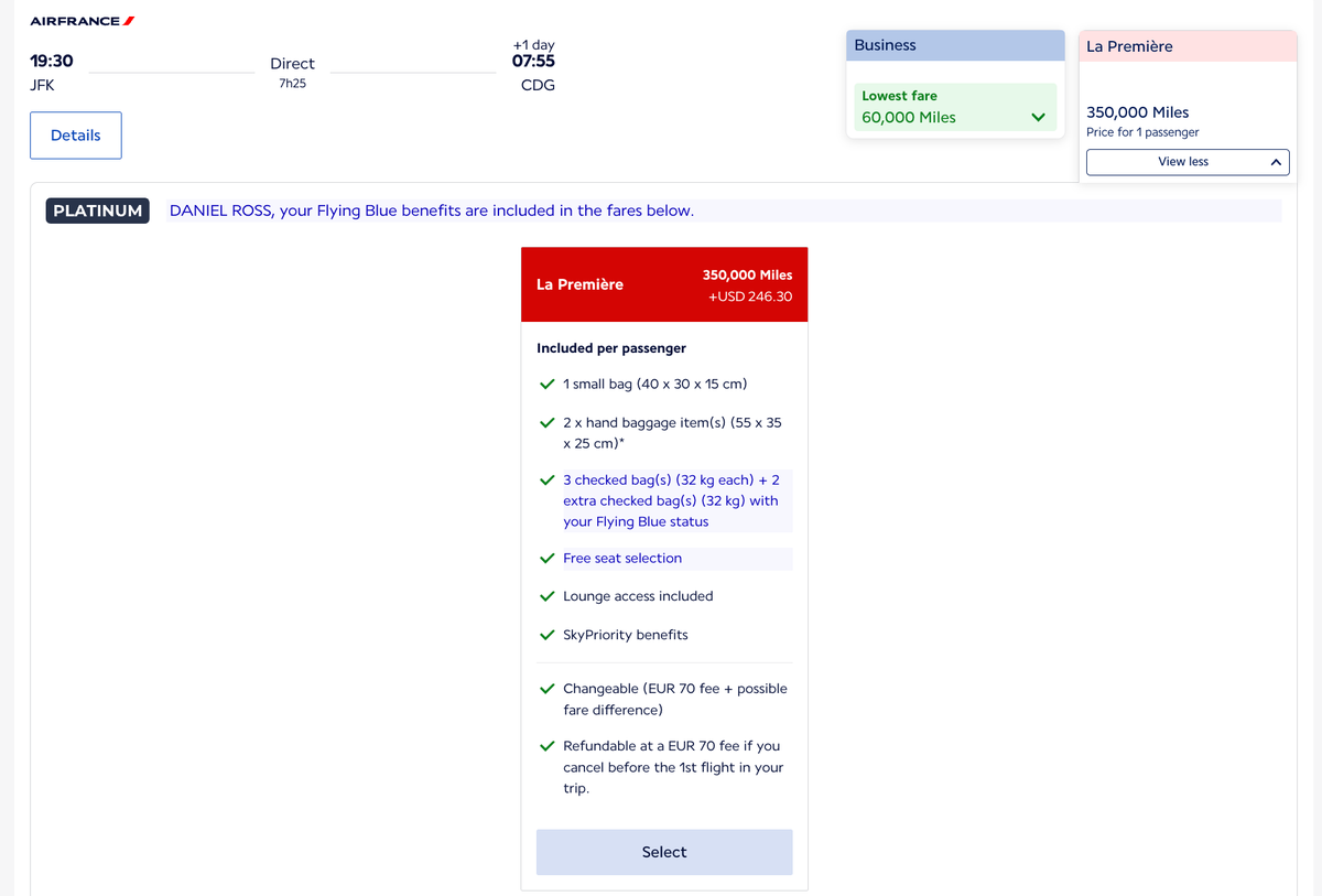 JFK to Paris La Premiere redemption