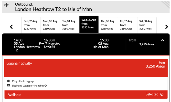 London Heathrow to Isle of Man Avios redemption London Heathrow to Isle of Man Avios redemption