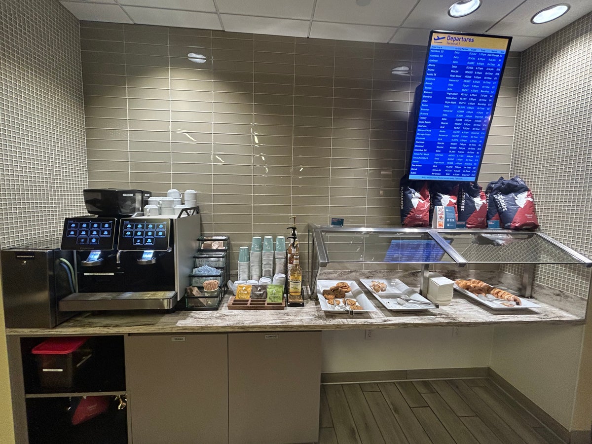 MSP Terminal 1 Escape Lounge coffee pastries station MSP Terminal 1 Escape Lounge coffee pastries station