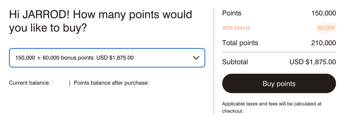 Marriott Points Purchase Total Marriott Points Purchase Total