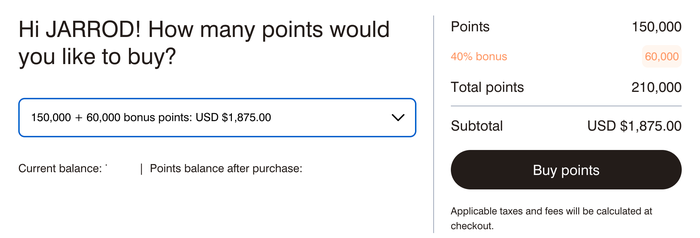Marriott Points Purchase Total Marriott Points Purchase Total