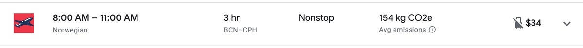 Norwegian flight price BCN-CPH before fees Norwegian flight price BCN-CPH before fees
