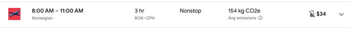 Norwegian flight price BCN-CPH before fees