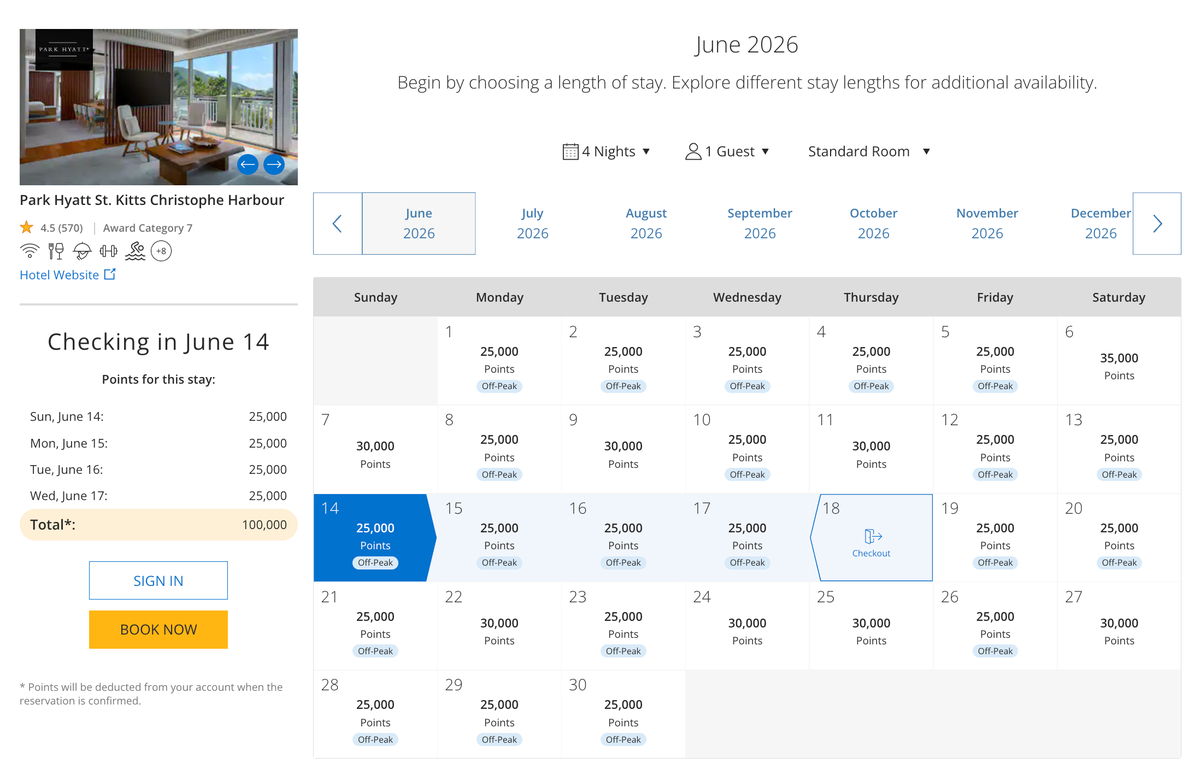 Park Hyatt St. Kitts Award Calendar in June 2026