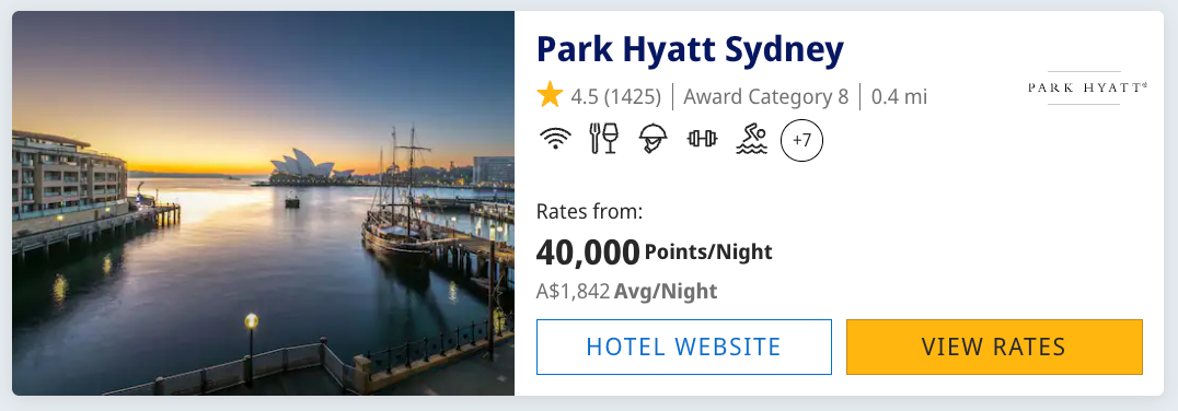 Park Hyatt Sydney award price