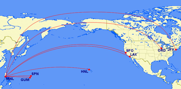 Philippine Airlines route map Philippine Airlines route map