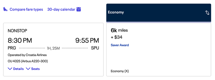 Prague to Split United MileagePlus award itinerary Prague to Split United MileagePlus award itinerary