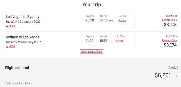 Qantas Las Vegas to Sydney business class Qantas Las Vegas to Sydney business class