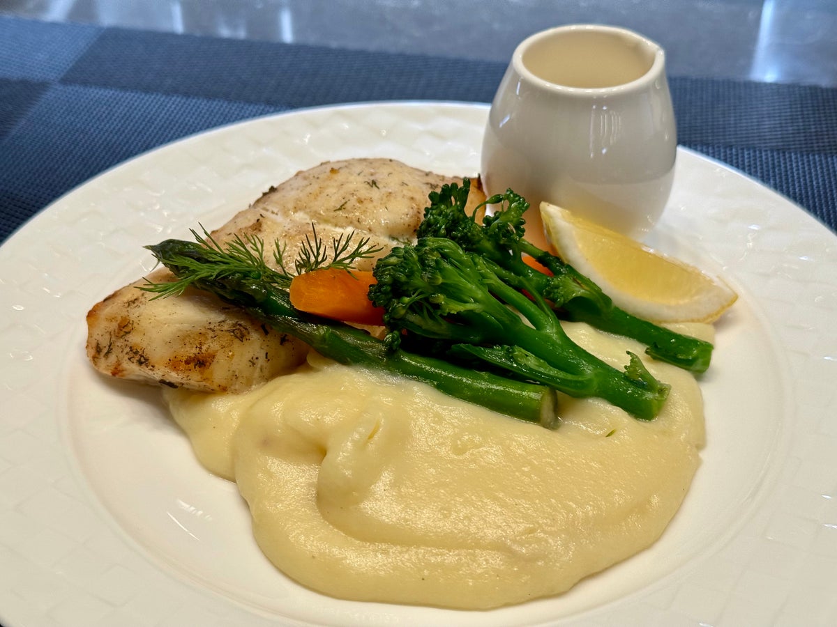 Qatar Airways Al Mourjan Lounge fish dish