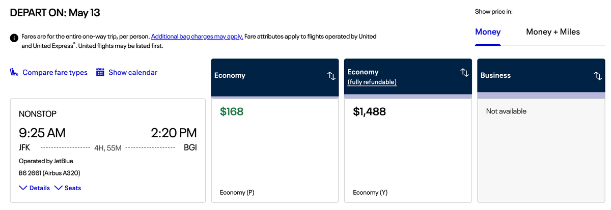 JetBlue JFK BGI United.com