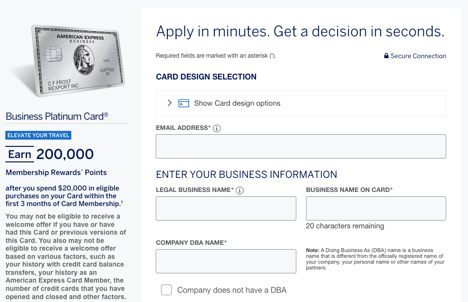 Amex Business Platinum 200k offer captured Feb 13 2026