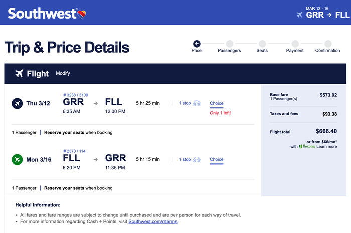 Screenshot 2026 02 19 at 1.51.27 PM Southwest GRR-FLL