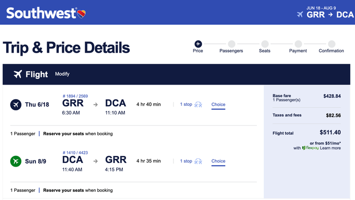 Screenshot 2026 02 19 at 2.58.54 PM Southwest GRR DCA