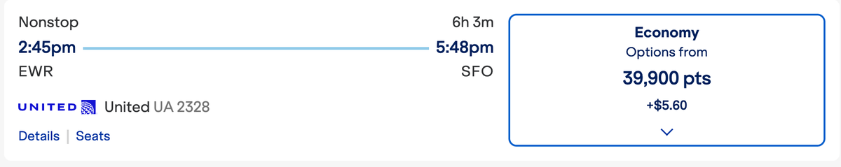 United EWR - SFO TrueBlue points