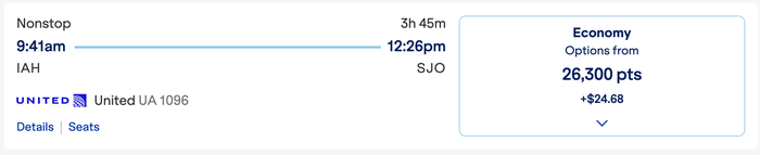 Screenshot 2026 02 26 at 7.37.19 PM United IAH-SJO TrueBlue Points