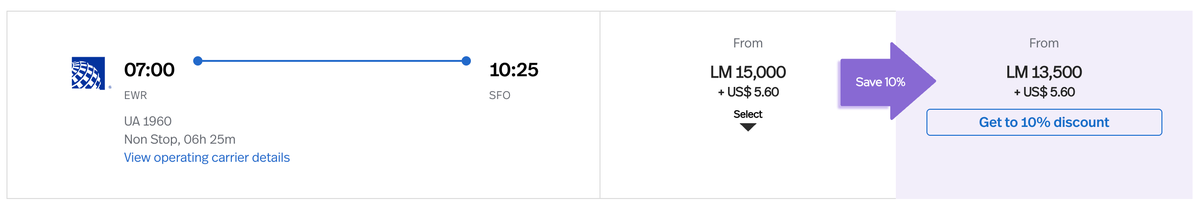 United EWR-SFO Lifemiles pricing