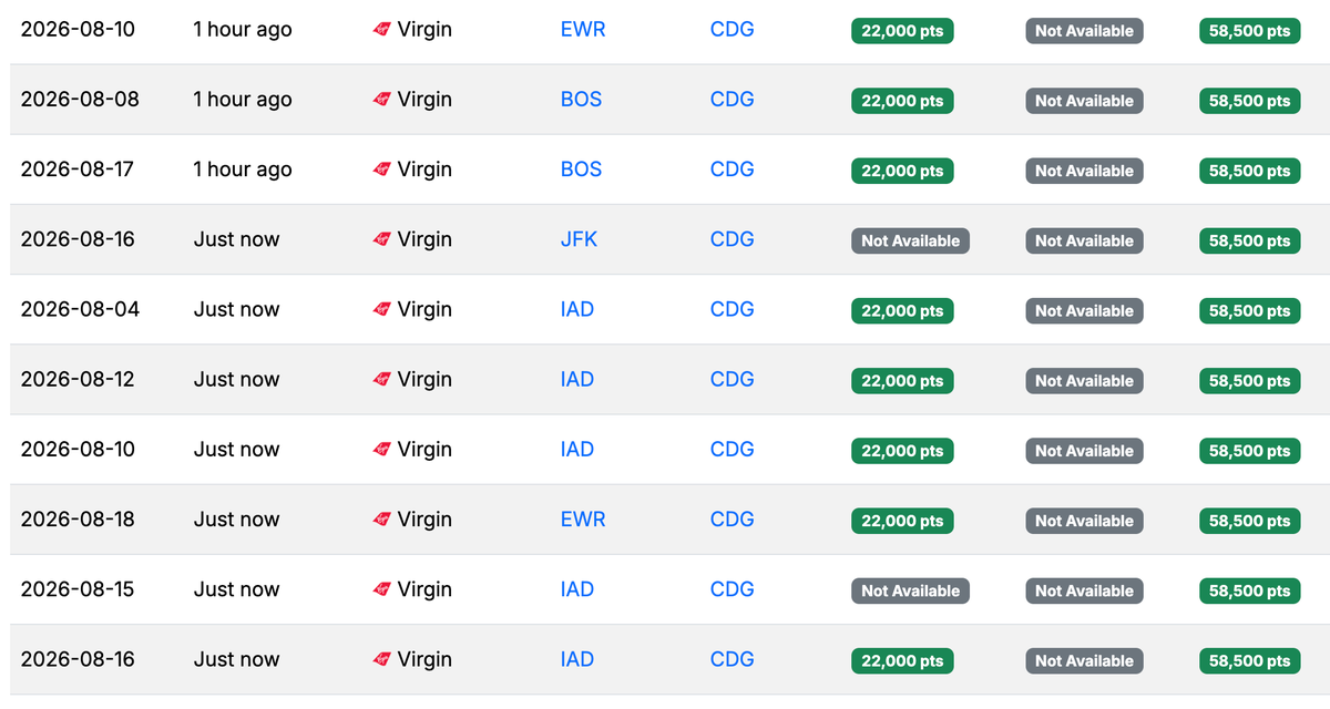 Seats Aero Virgin Atlantic