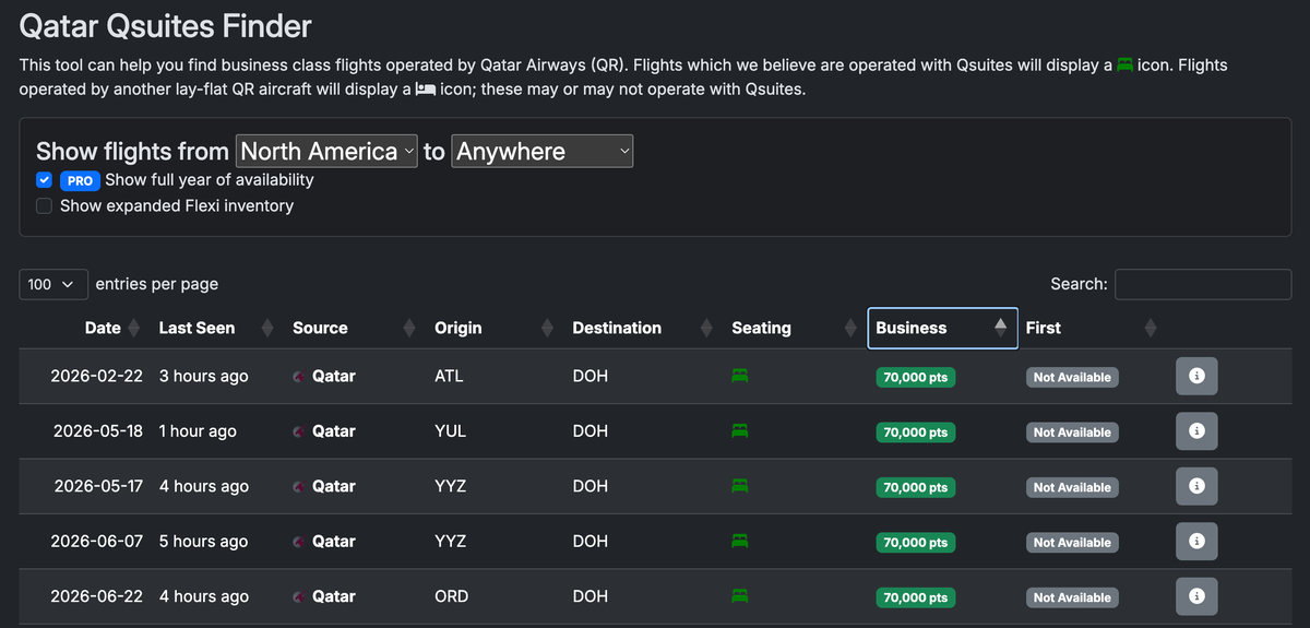 Seats.aero Qsuites finder tool