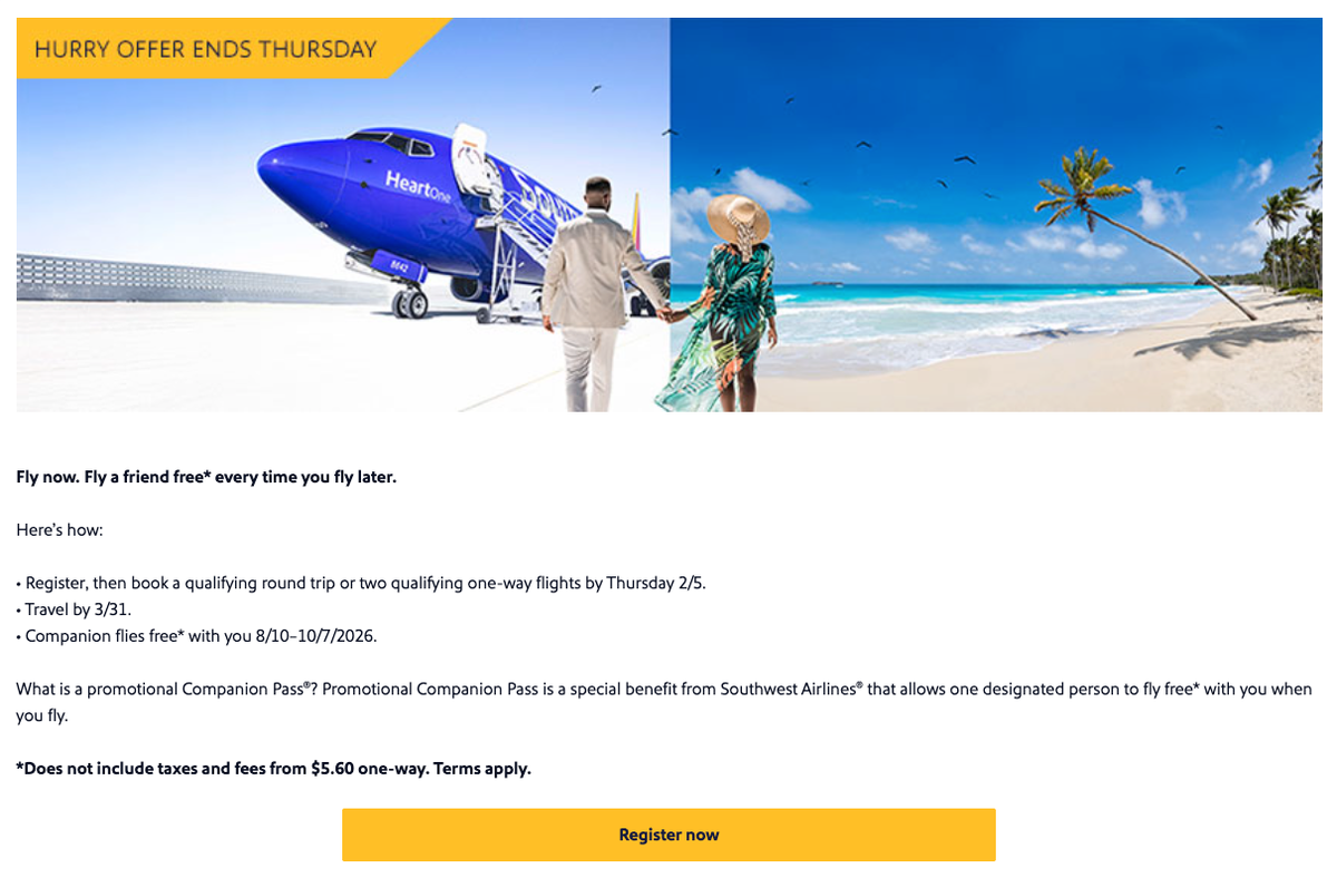 Southwest Companion Pass promotion February 2026 Southwest Companion Pass promotion February 2026