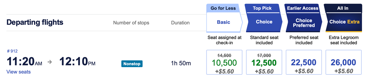 Southwest award flight prices from Orlando to Grand Cayman
