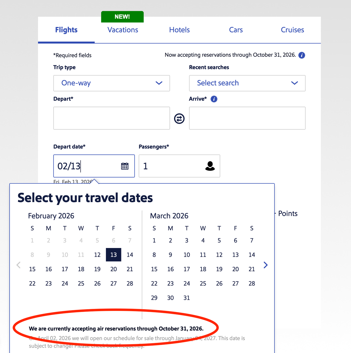Southwest schedule extended October 31 2026