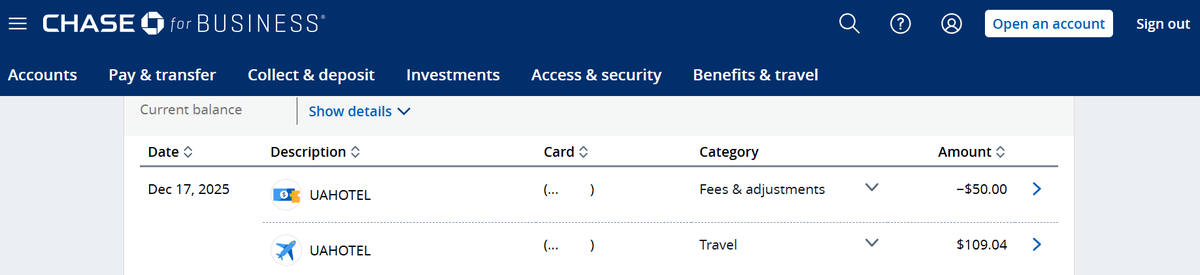 United Business card United Hotels credit 12 25