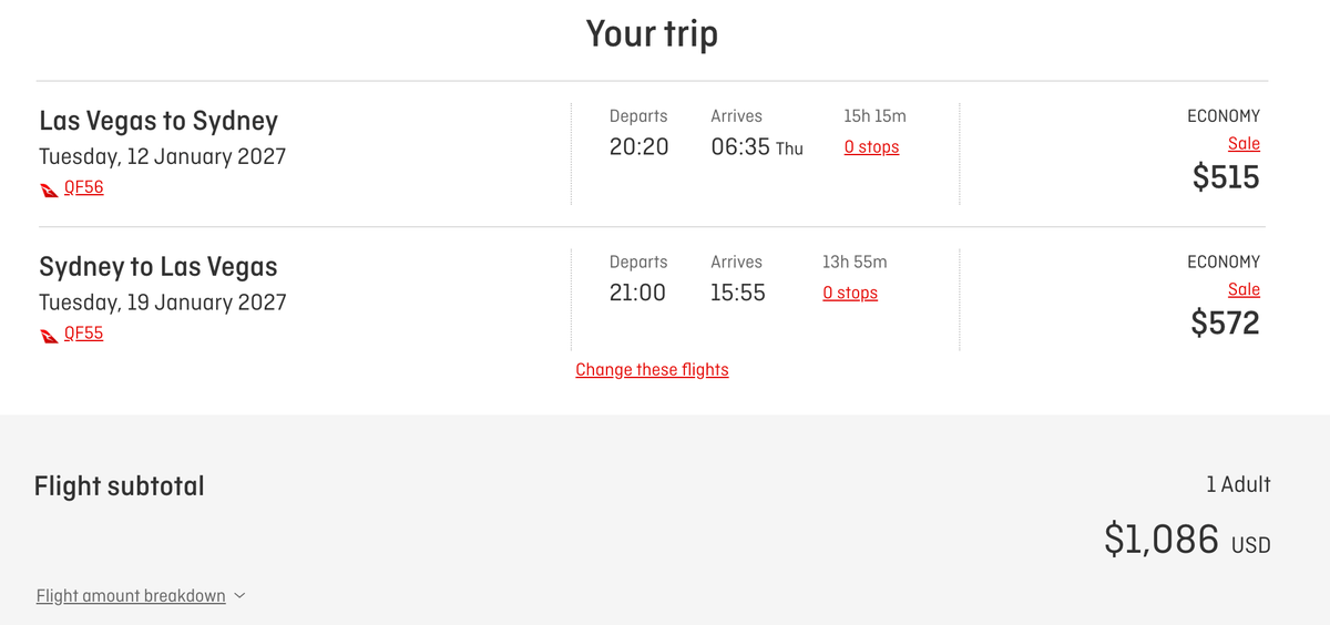 Vegas to Sydney return with Qantas