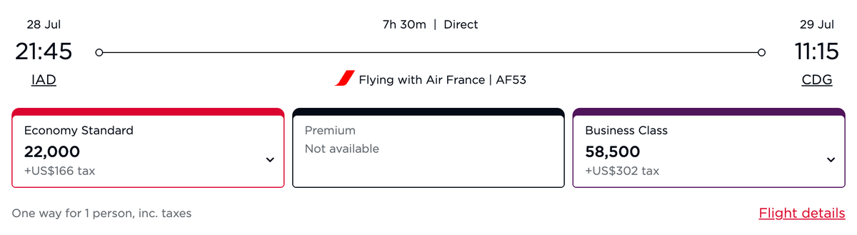 Virgin Atlantic redemption IAD CDG AF business