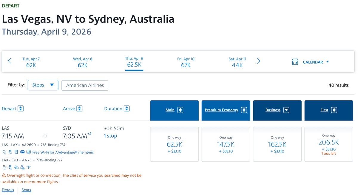 AA LAS LAX SYD business example
