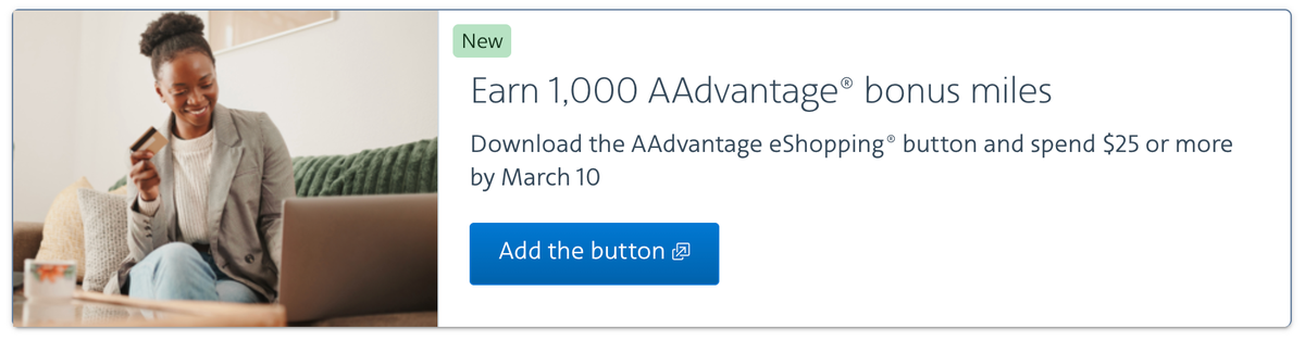AA bonus miles shopping button March 2026