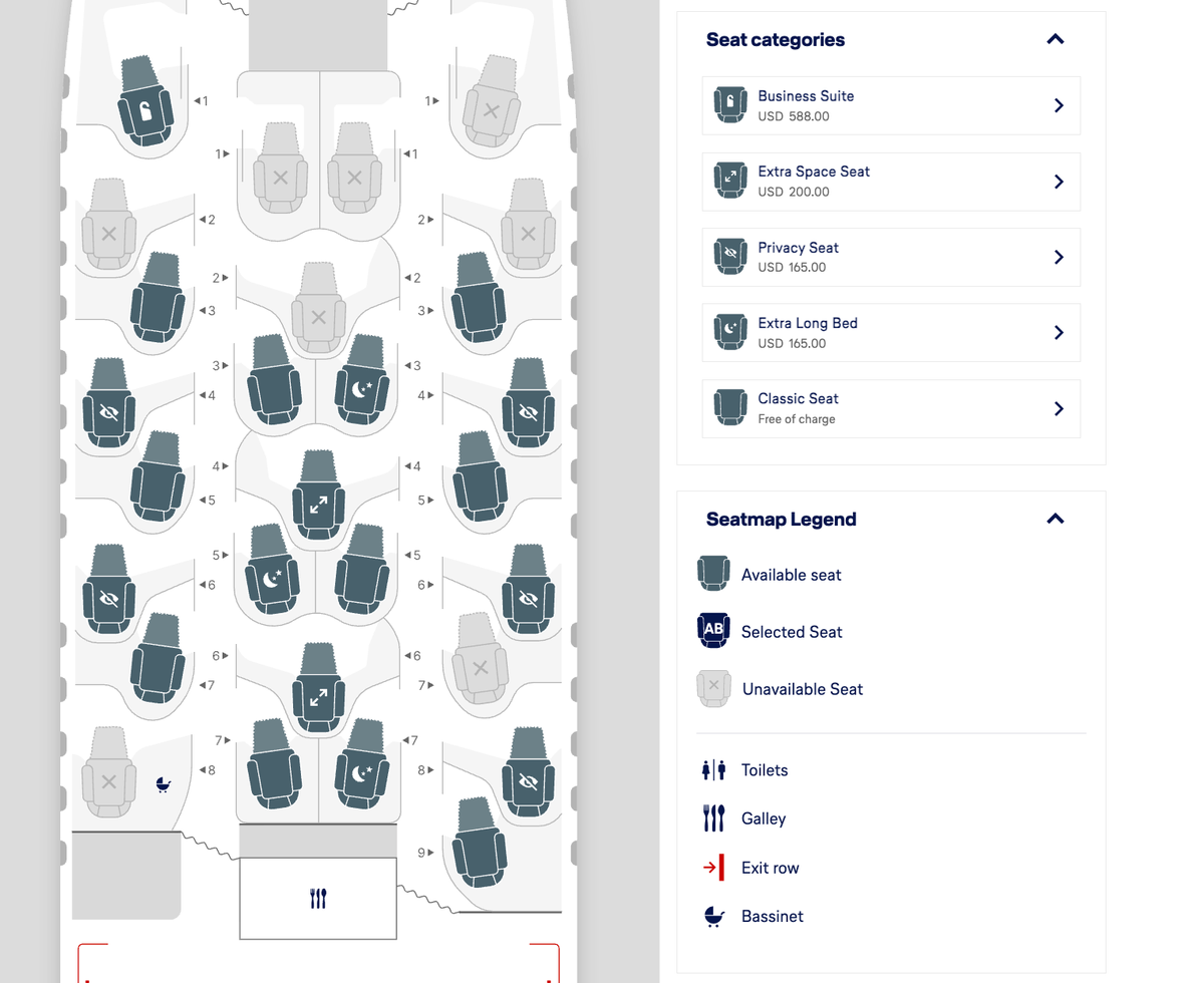 Allegris business class seat selection charges