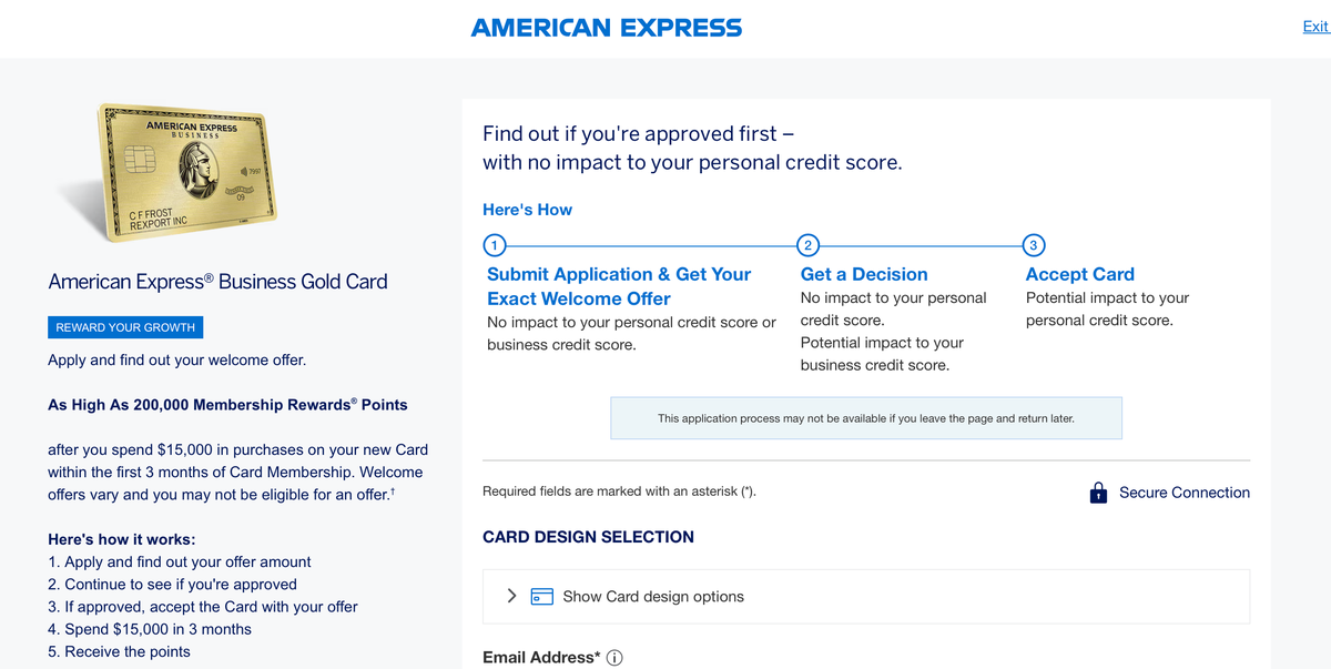 Amex Business Gold as high as 200k application