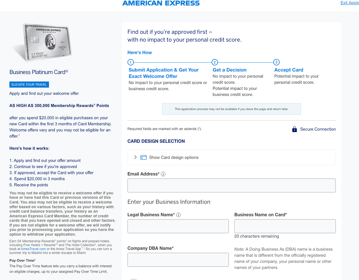 Amex Business Platinum as high as 300k application