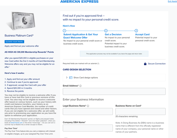 Amex Business Platinum as high as 300k application
