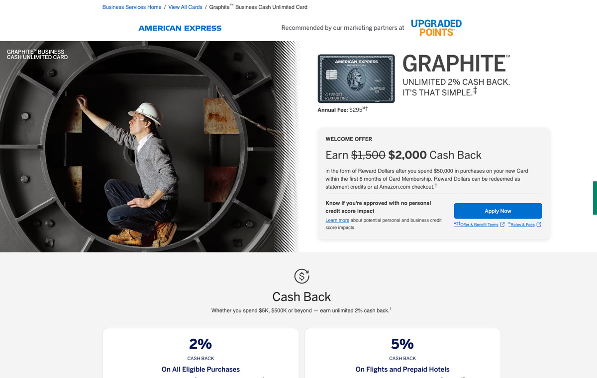 Amex Graphite 2k offer Amex Graphite Business Cash Unlimited card $2,000 offer