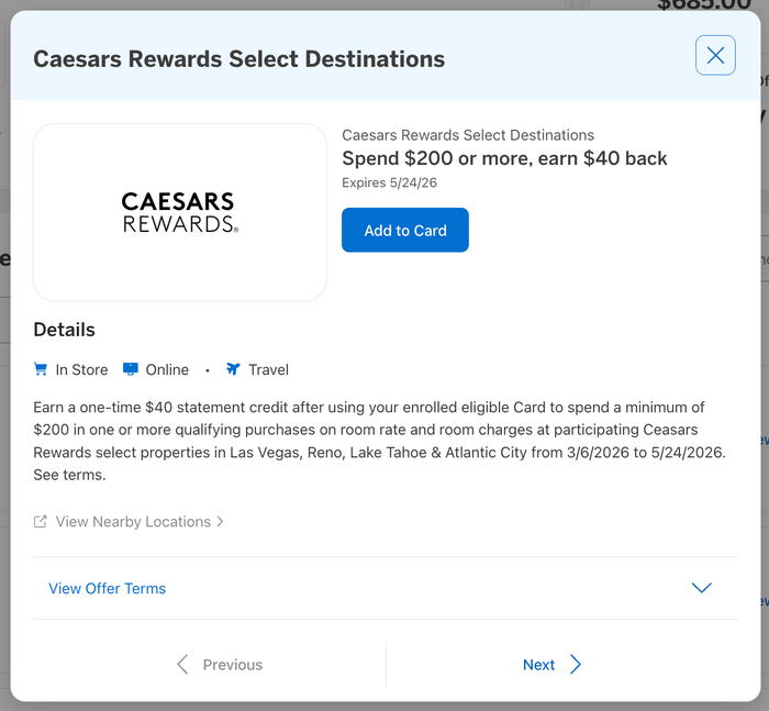 Amex Offer Caesars March 2026 Amex Offer Caesars March 2026