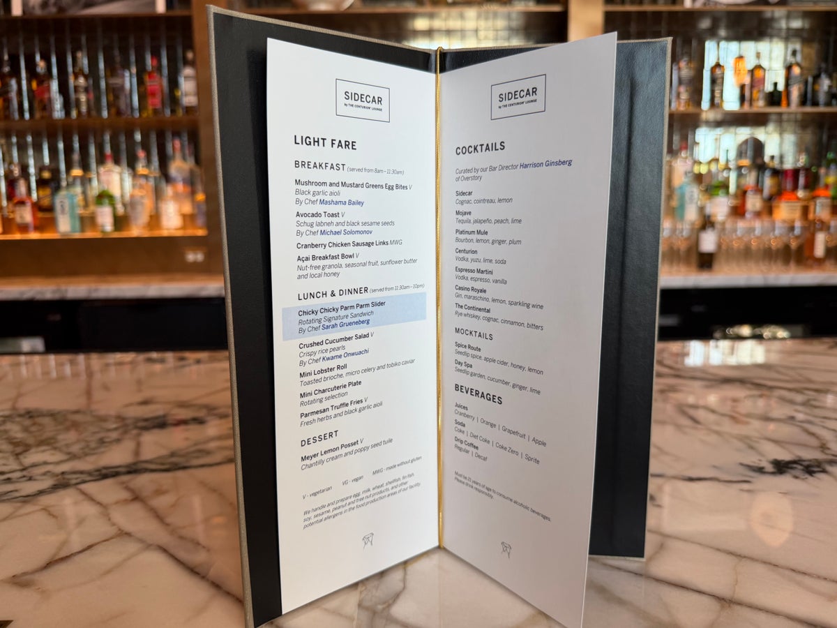 Amex Sidecar Lounge LAS Food and Drink Menu