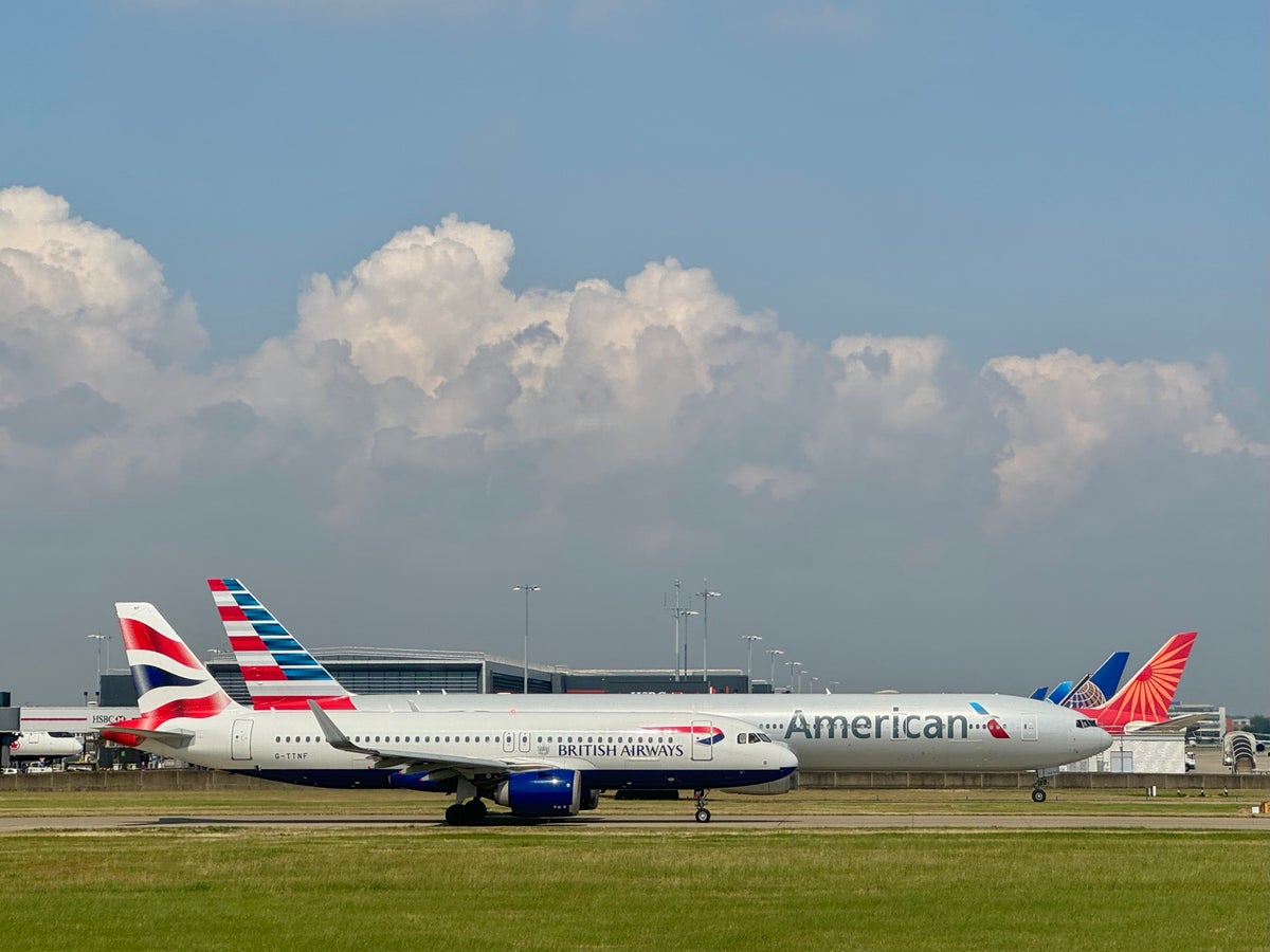 British Airways and American Airlines planes at London Heathrow Airport LHR