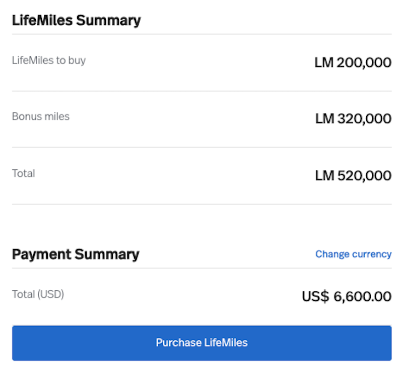 Buy Lifemiles 160 bonus March 2026 pricing