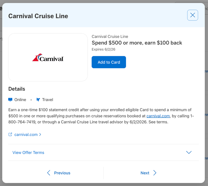 Carnival Amex Offer