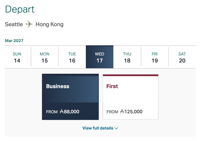 Cathay Pacific J LAX SEA 88k award Cathay Pacific J LAX SEA 88k award