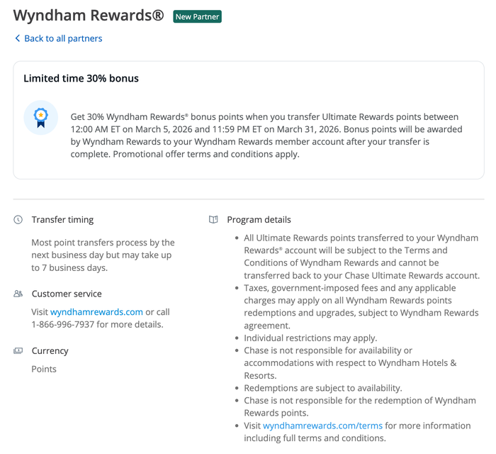 Chase Wyndham transfer bonus March 2026 Chase Wyndham transfer bonus March 2026