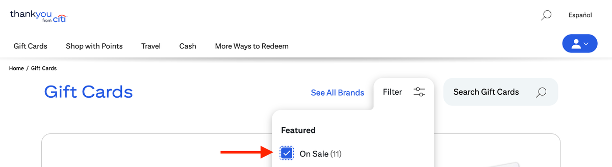 Cit gift card sale filter April 2026