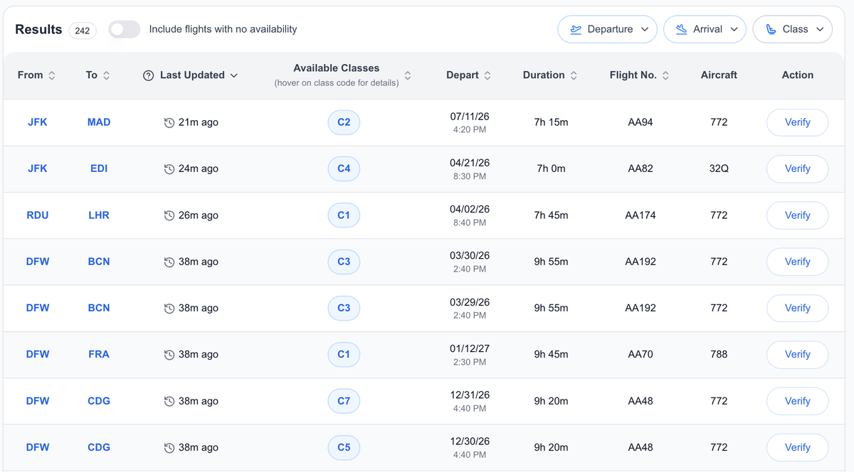 ExpertFlyer List of Flights with SWU