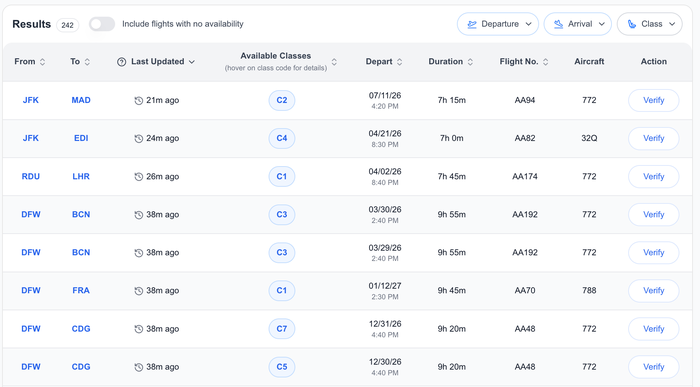 ExpertFlyer List of Flights with SWU