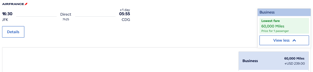 Flying Blue JFK CDG 60k business