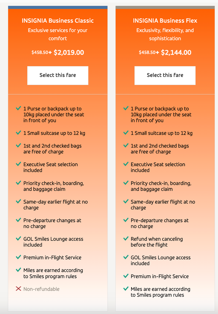 GOL business class prices GOL business class prices