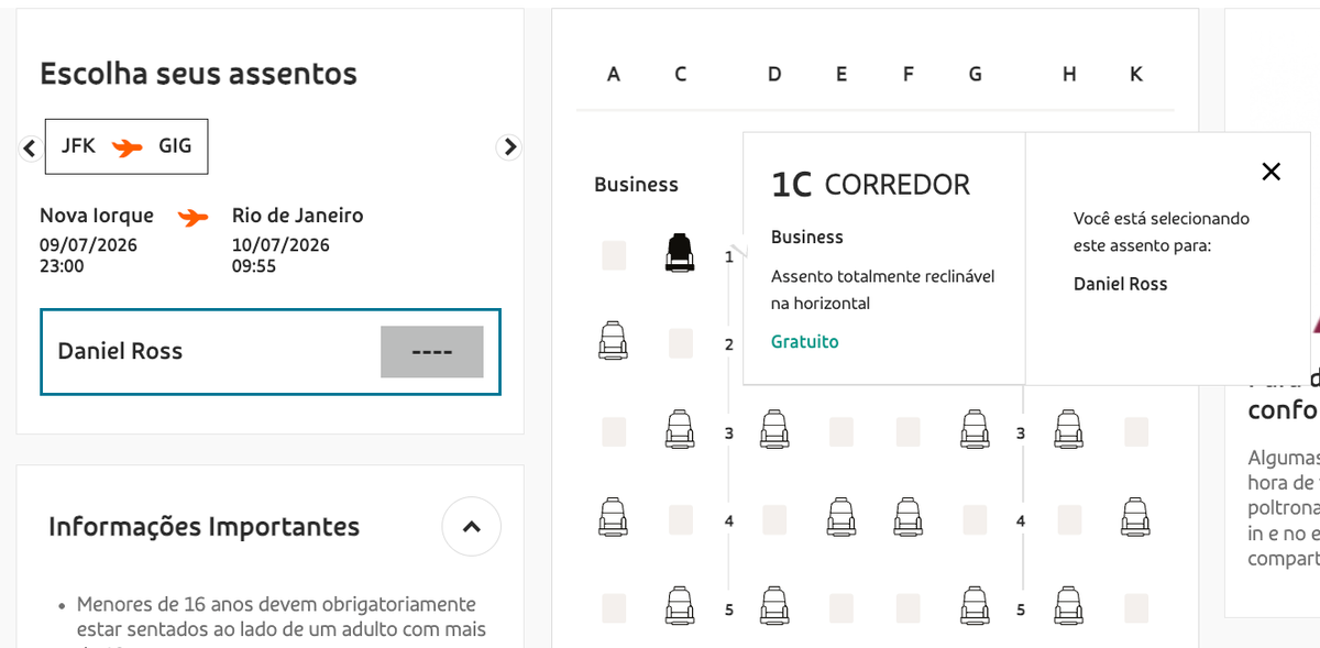 GOL lie flat seat map