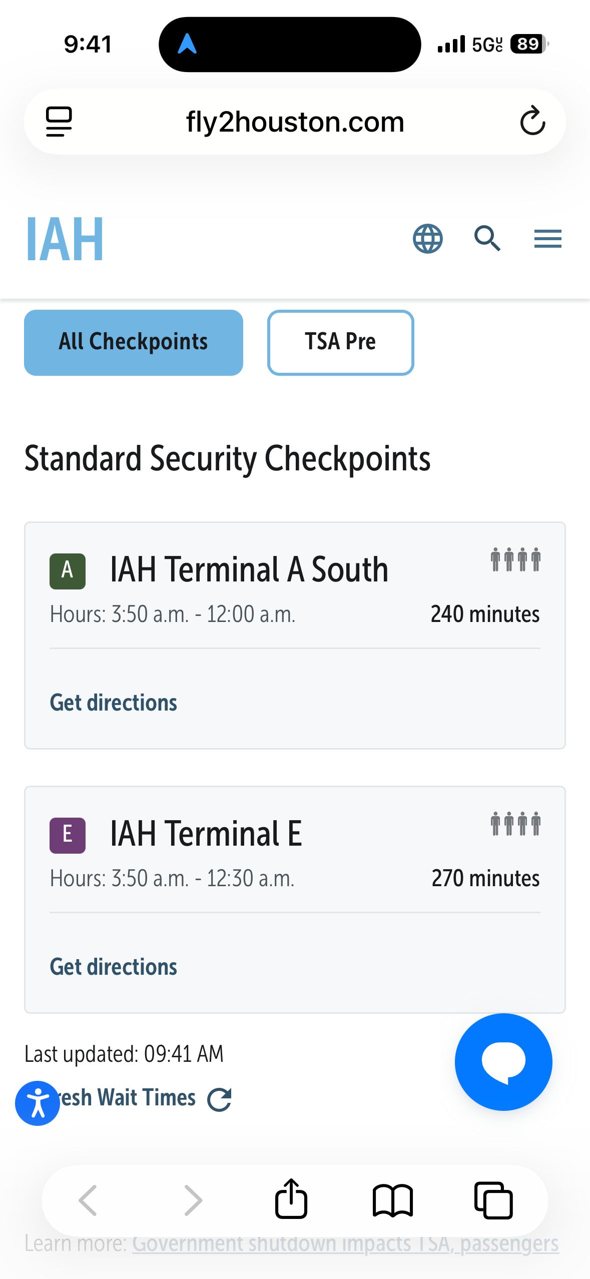 IAH wait times 032426